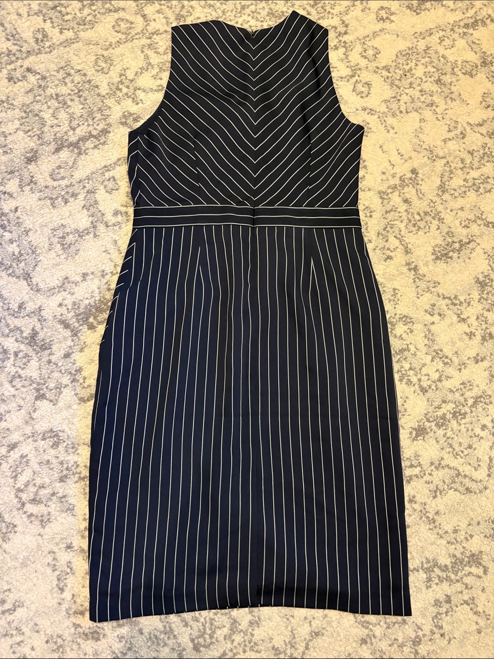 Banana Republic Navy Pinstripe Faux Wrap Sheath Dress Size 10 - Picture 2 of 8